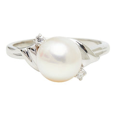 ミキモト 真珠 Pt950 プラチナ アコヤパール8.3mm ダイヤ リング 指輪 レディース MIKIMOTO 12号 【中古】