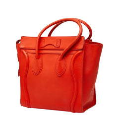 セリーヌ ラゲージ マイクロショッパー ハンドバッグ Luggage micro shopper オレンジ レザー レディース CELINE 【中古】