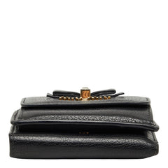 ミュウミュウ マドラス フィオッコ リボン ビジュー 三つ折り財布 ブラック レザー ガラス レディース MIUMIU 【中古】