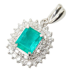 Pt900 プラチナ エメラルド0.77ct ダイヤ0.45ct ペンダントトップ ネックレス レディース 【中古】