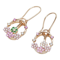 K18PG ピンクゴールド ピンクサファイア0.40ct グリーンガーネット0.06ct ダイヤ0.15ct フラワーモチーフ ピアス レディース 【中古】