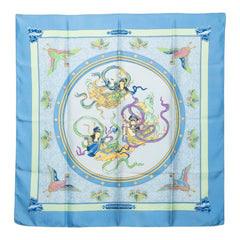エルメス カレ90 NIKKO 日光東照宮 スカーフ 大判 ブルー系 シルク レディース HERMES 【中古】
