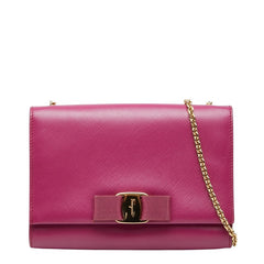 サルヴァトーレフェラガモ ヴァラリボン チェーンショルダーバッグ KM-22 B558 パープル レザー レディース Salvatore Ferragamo 【中古】