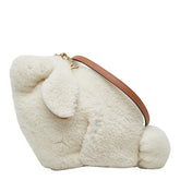 ロエベ バニー ミニ ショルダーバッグ クロスボディ ウサギ オフホワイト ボア レザー レディース LOEWE 【中古】