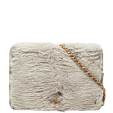 シャネル ココマーク チェーンウォレット ショルダーバッグ グレー ピンク ファー レザー レディース CHANEL 中古