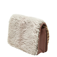 シャネル ココマーク チェーンウォレット ショルダーバッグ グレー ピンク ファー レザー レディース CHANEL 【中古】