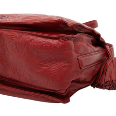 ロエベ アナグラム フラワー 花 型押し フラメンコ 斜め掛け ショルダーバッグ レッド レザー レディース LOEWE 【中古】