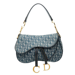 ディオール トロッター サドル ハンドバッグ ブルー系 キャンバス レザー レディース Dior 【中古】