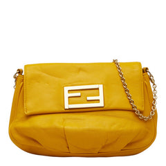 フェンディ FFロゴ 斜め掛け チェーン ショルダーバッグ 8M0276 イエロー レザー レディース FENDI 【中古】
