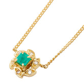 K18YG イエローゴールド エメラルド0.18ct ダイヤ0.04ct フラワーモチーフ プチネックレス ペンダント ネックレス レディース 【中古】