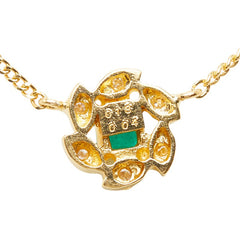 K18YG イエローゴールド エメラルド0.18ct ダイヤ0.04ct フラワーモチーフ プチネックレス ペンダント ネックレス レディース 【中古】