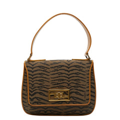フェンディ タイガープリント ハンドバッグ ブラウン ブラック キャンバス レザー レディース FENDI 【中古】