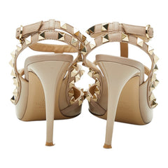 ヴァレンティノ ロックスタッズ ハイヒール ストラップパンプス サイズ:37 1/2 ピンク パテントレザー レディース VALENTINO 【中古】