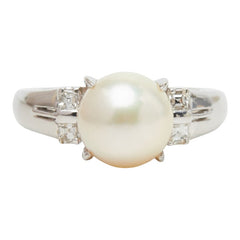 真珠 Pt850 プラチナ アコヤパール8.5mm ダイヤ0.15ct リング 指輪 レディース 14号 【中古】