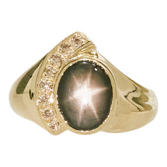 K18YG イエローゴールド ブラックスターサファイア2.70ct ダイヤ0.08ct リング 指輪 レディース 11.5号 【中古】