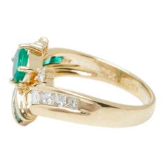 K18YG イエローゴールド エメラルド0.36ct ダイヤ0.27ct ダイヤ0.075ct エメラルド0.52ct V字リング リング 指輪 レディース 12.5号 【中古】