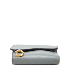 ディオール サドル ロータスウォレット 二つ折り財布 ブルーグレー レザー レディース Dior 【中古】