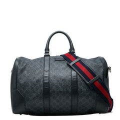 グッチ GGスプリーム ボストンバッグ ショルダーバッグ 2WAY 474131 ブラック グレー PVC レザー メンズ GUCCI 【中古】