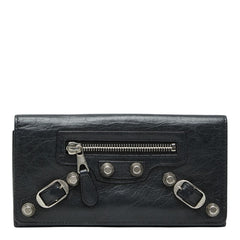 バレンシアガ クラシックコンチネンタル 二つ折り長財布 186194 ブラック レザー レディース BALENCIAGA 【中古】