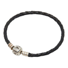 パンドラ 編み込み ブレスレット ブラック レザー レディース PANDORA 【中古】
