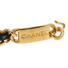 シャネル 31 RUE CAMBON ル カンボン ロゴプレート チェーン ベルト ゴールド ブラック メッキ レザー レディース CHANEL 【中古】