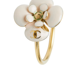 シャネル ココマーク カメリア フラワー 花 リング 指輪 ゴールド ベージュ メッキ エナメル レディース CHANEL 【中古】