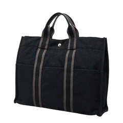 エルメス フールトゥ トートMM トートバッグ ハンドバッグ ブラック グレー キャンバス レディース HERMES 【中古】