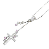 K18WG ホワイトゴールド ピンクサファイア ダイヤ0.17ct クロスモチーフ ペンダント ネックレス レディース 【中古】