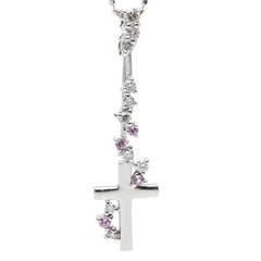 K18WG ホワイトゴールド ピンクサファイア ダイヤ0.17ct クロスモチーフ ペンダント ネックレス レディース 【中古】