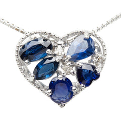 K18WG ホワイトゴールド サファイア1.31ct ダイヤ0.03ct ハートモチーフ ペンダント ネックレス レディース 【中古】