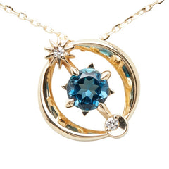 スタージュエリー K10YG イエローゴールド ブルートパーズ ダイヤ0.01ct 地球デザイン ペンダント ネックレス レディース STAR JEWELRY 【中古】