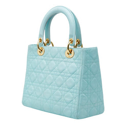 クリスチャンディオール カナージュ レディディオール ミディアム ハンドバッグ ライトブルー レザー レディース Christian Dior 【中古】