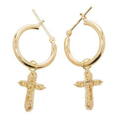 K18YG イエローゴールド ダイヤ0.40ct フープ クロスモチーフチャーム ピアス レディース 【中古】