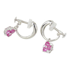 Pt900 プラチナ ルビー ダイヤ0.12ct フラワー 花 モチーフ イヤリング レディース 【中古】