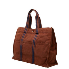 エルメス フールトゥGM ハンドバッグ トートバッグ ブラウン ネイビー キャンバス レディース HERMES 【中古】