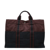 エルメス フールトゥMM ハンドバッグ トートバッグ ワインレッド ブラック キャンバス レディース HERMES 【中古】