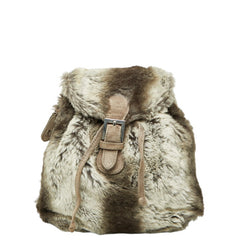 フェンディ ズッカ リュック バックパック グレー ファー スウェード レディース FENDI 【中古】