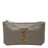 サンローラン Vステッチ コインケース グレー レザー レディース SAINT LAURENT 【中古】
