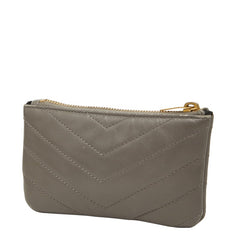 サンローラン Vステッチ コインケース グレー レザー レディース SAINT LAURENT 【中古】