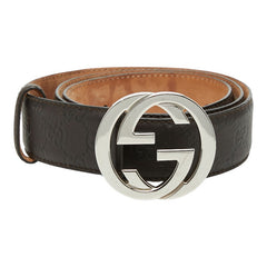グッチ インターロッキングG グッチシマ ベルト サイズ:95/38 114984 ブラウン レザー メンズ GUCCI 【中古】