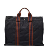 エルメス フールトゥ トートMM ハンドバッグ トートバッグ ネイビー ブラウン キャンバス レディース HERMES 【中古】