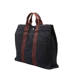 エルメス フールトゥ トートMM ハンドバッグ トートバッグ ネイビー ブラウン キャンバス レディース HERMES 【中古】