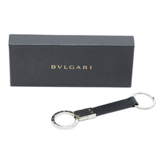 ブルガリ ブルガリブルガリ ダブルキーリング キーホルダー チャーム ブラック シルバー レザー メタル レディース BVLGARI 【中古】