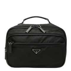 プラダ 三角ロゴプレート バニティバッグ キャリーオンバッグ コスメバッグ ブラック ナイロン レディース PRADA 【中古】