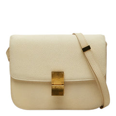 セリーヌ クラシック ボックス ミディアム ショルダーバッグ アイボリー系 レザー レディース CELINE 【中古】