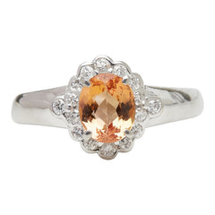 Pt900 プラチナ インペリアルトパーズ1.15ct ダイヤ0.18ct フラワーモチーフ リング 指輪 レディース 11.5号 【中古】