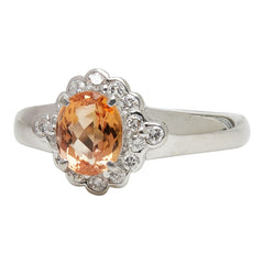 Pt900 プラチナ インペリアルトパーズ1.15ct ダイヤ0.18ct フラワーモチーフ リング 指輪 レディース 11.5号 【中古】