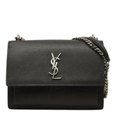 サンローラン YSLロゴ サンセット ミディアム チェーン ショルダーバッグ 442906 グレー レザー レディース SAINT LAURENT 【中古】