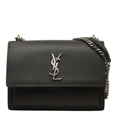 サンローラン YSLロゴ サンセット ミディアム チェーン ショルダーバッグ 442906 グレー レザー レディース SAINT LAURENT 【中古】