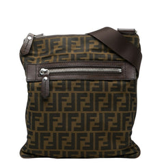 フェンディ ズッカ 斜め掛け ショルダーバッグ 7VA255 カーキ ブラウン ナイロン レザー レディース FENDI 【中古】